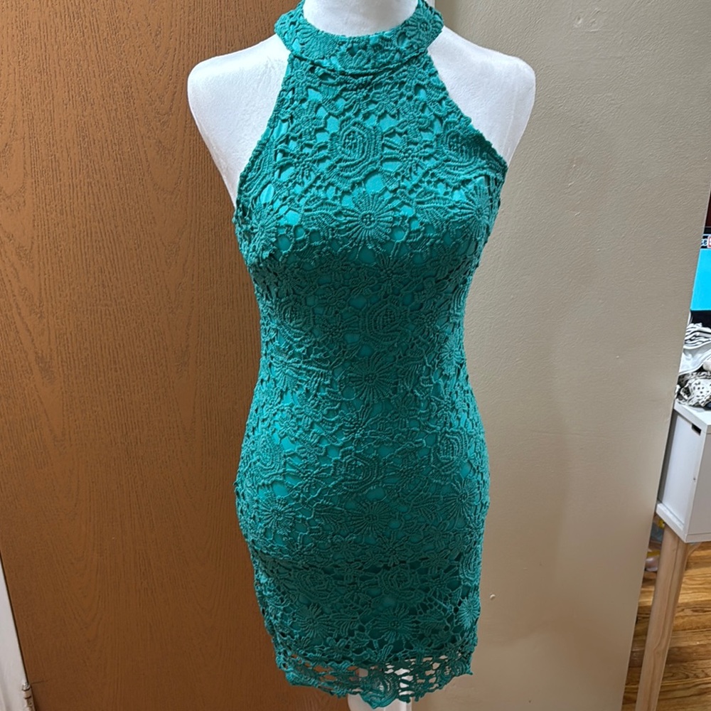 SHEIN Green Halter Bodycon Mini Dress